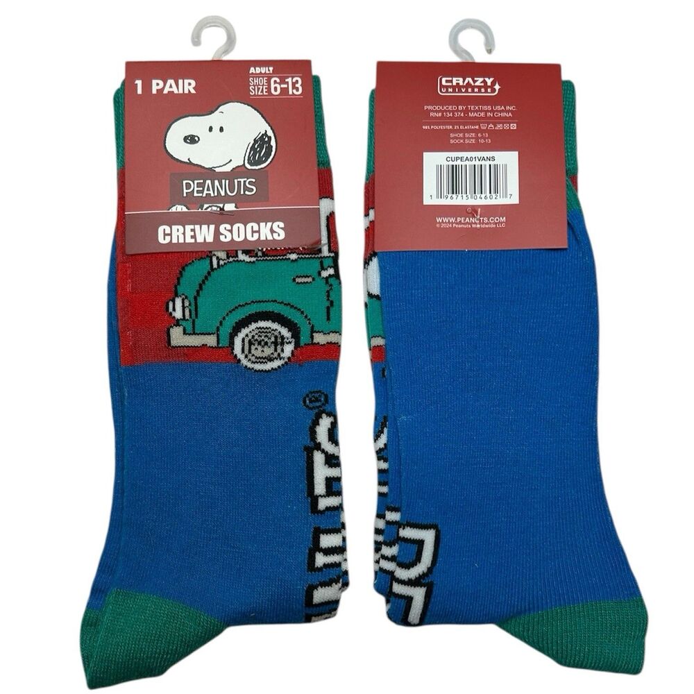 1x Peanut Snoopy Novelty Crew Socks Adult Set Size 6-13